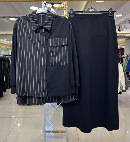 CEP DTY. ÇİZGİLİ GÖMLEK ETEK TAKIM /NURCAN ÇETİN 