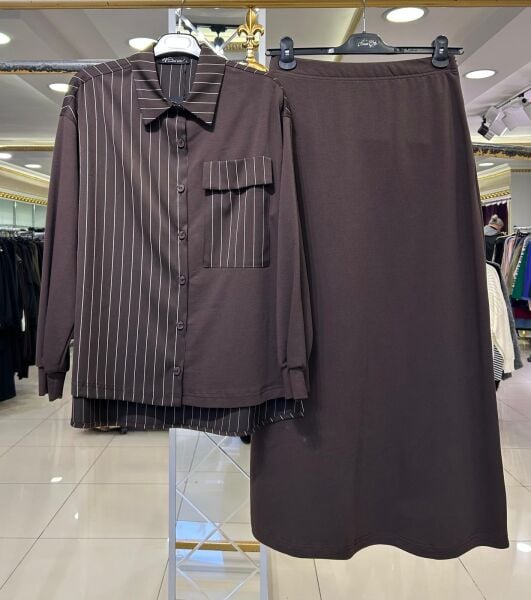 CEP DTY. ÇİZGİLİ GÖMLEK ETEK TAKIM /NURCAN ÇETİN 