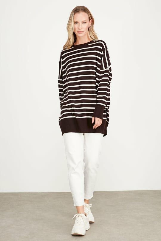 ÇİZGİLİ TRİKO TUNİK BROWN VANİLLA