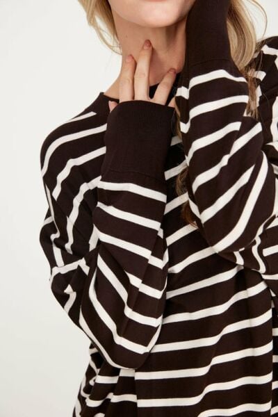 ÇİZGİLİ TRİKO TUNİK BROWN VANİLLA