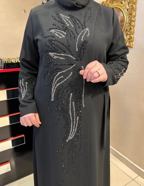 ÇİFT RENK TAŞ İŞLEMELİ YAN KAPAMALI FERACE/ZERENAY