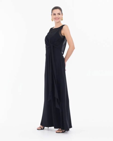 Kolsuz İki Parçalı Tam Boy Elbise - Siyah