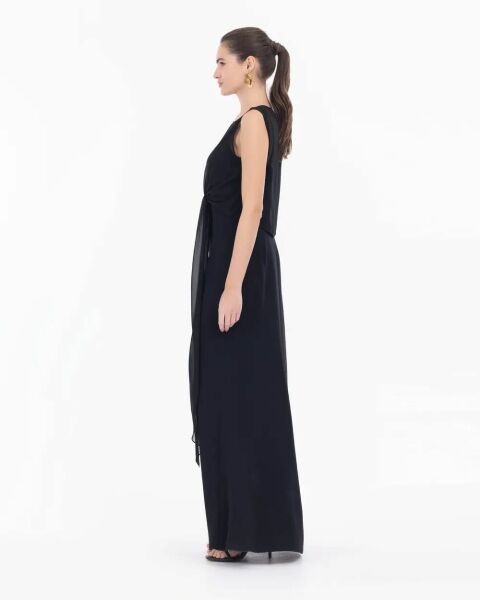 Kolsuz İki Parçalı Tam Boy Elbise - Siyah