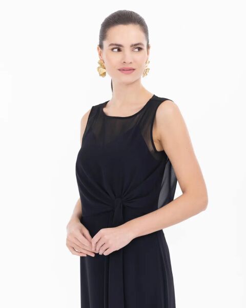 Kolsuz İki Parçalı Tam Boy Elbise - Siyah