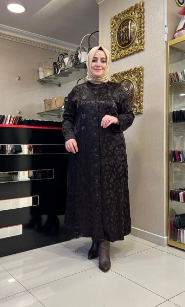 KENDİNDEN DESENLİ JAKARLI KADİFE ELBİSE /LISSMORE    