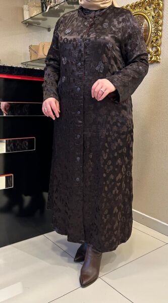 KENDİNDEN DESENLİ JAKARLI KADİFE ELBİSE /LISSMORE    