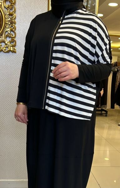 BLUZU ÇİZGİLİ FERMUAR DTY. ETEKLİ SANDY TAKIM/ NURCAN ÇETİN