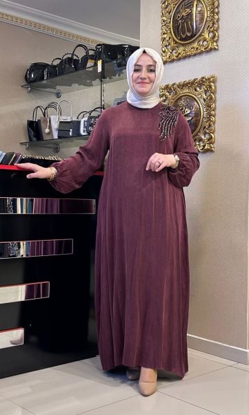 OMUZU İŞLEMELİ İPEK CUPRA ELBİSE/NURCAN ÇETİN