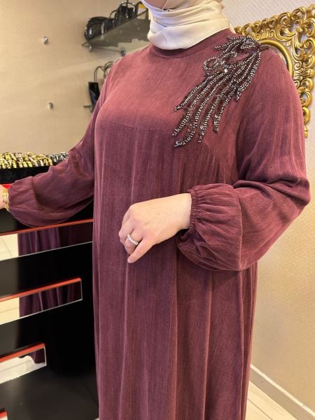 ﻿OMUZU İŞLEMELİ İPEK CUPRA ELBİSE/NURCAN ÇETİN