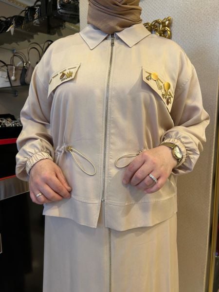 ﻿PUL İŞLEMELİ BELİ BÜZGÜLÜ CEKET VE ETEK TAKIM/MÜSEMMA