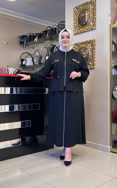 ﻿PUL İŞLEMELİ BELİ BÜZGÜLÜ CEKET VE ETEK TAKIM/MÜSEMMA