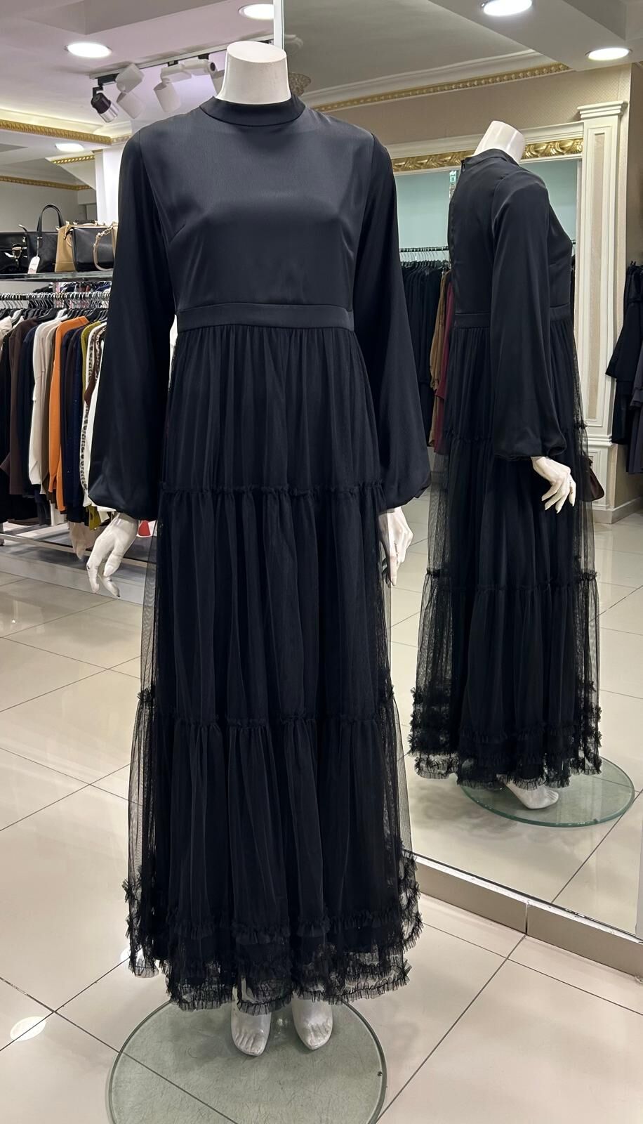 KREP SATEN VE TÜL KOMBİNLİ ŞIK ELBİSE /NURCAN ÇETİN 