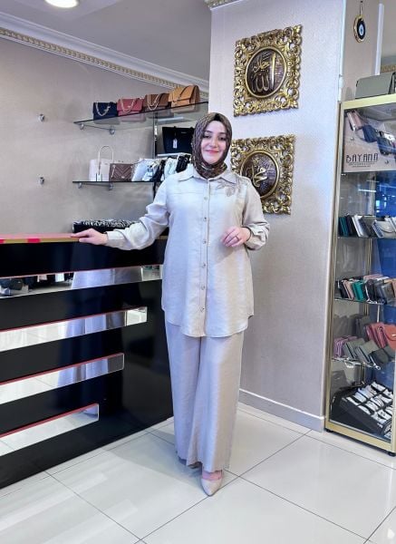 NURCAN ÇETİN/ OMUZ İŞLEME DETAYLI İKİLİ TAKIM