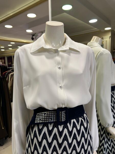 KREP GÖMLEK VE ÇİFT RENKLİ ÖRME ETEK TAKIM/ FUAT GÜRŞEN