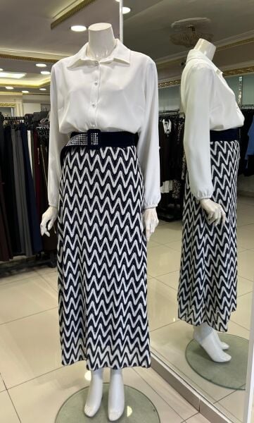 KREP GÖMLEK VE ÇİFT RENKLİ ÖRME ETEK TAKIM/ FUAT GÜRŞEN