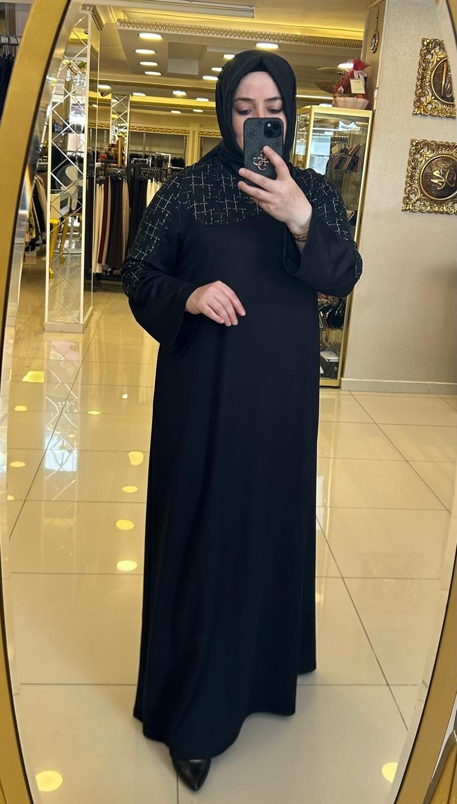 KOLLARI VE GÖĞSÜ DESENLİ VİSKON ELBİSE /DEFRİNA 41095