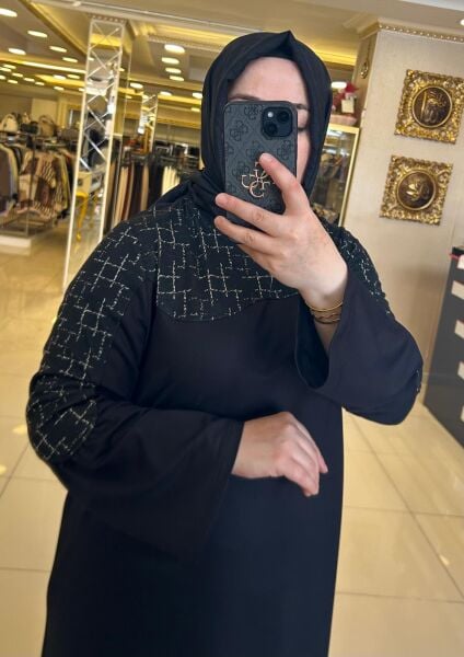 KOLLARI VE GÖĞSÜ DESENLİ VİSKON ELBİSE /DEFRİNA 41095