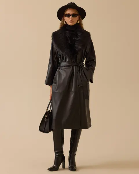 YAKASI KÜRKLÜ SUNİ DERİ PARDESÜ/ SEÇİL   