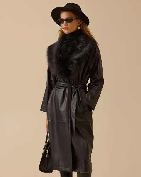 YAKASI KÜRKLÜ SUNİ DERİ PARDESÜ/ SEÇİL   