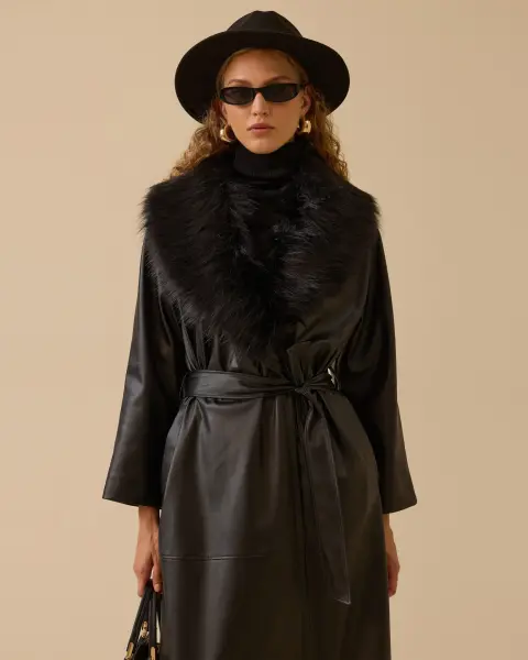 YAKASI KÜRKLÜ SUNİ DERİ PARDESÜ/ SEÇİL   