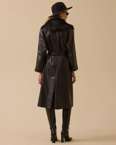 YAKASI KÜRKLÜ SUNİ DERİ PARDESÜ/ SEÇİL   