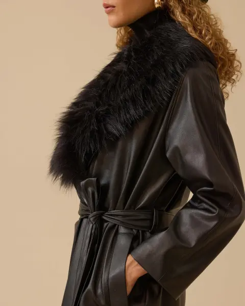 YAKASI KÜRKLÜ SUNİ DERİ PARDESÜ/ SEÇİL   