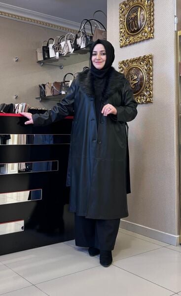 YAKASI KÜRKLÜ SUNİ DERİ PARDESÜ/ SEÇİL   