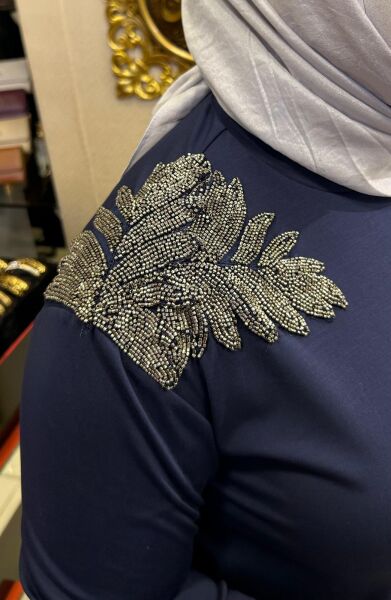 OMZU BONCUK İŞLEMELİ BAMBU KUMAŞ ELBİSE /NURCAN ÇETİN 