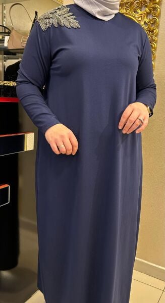 OMZU BONCUK İŞLEMELİ BAMBU KUMAŞ ELBİSE /NURCAN ÇETİN 