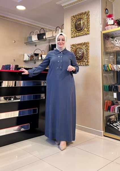 YAKALI ÖNÜ ÇITÇIT DTY TENSEL ELBİSE /NUSS