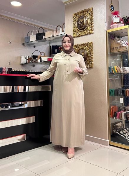 YAKALI ÖNÜ ÇITÇIT DTY TENSEL ELBİSE /NUSS