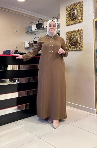 YAKALI ÖNÜ ÇITÇIT DTY TENSEL ELBİSE /NUSS