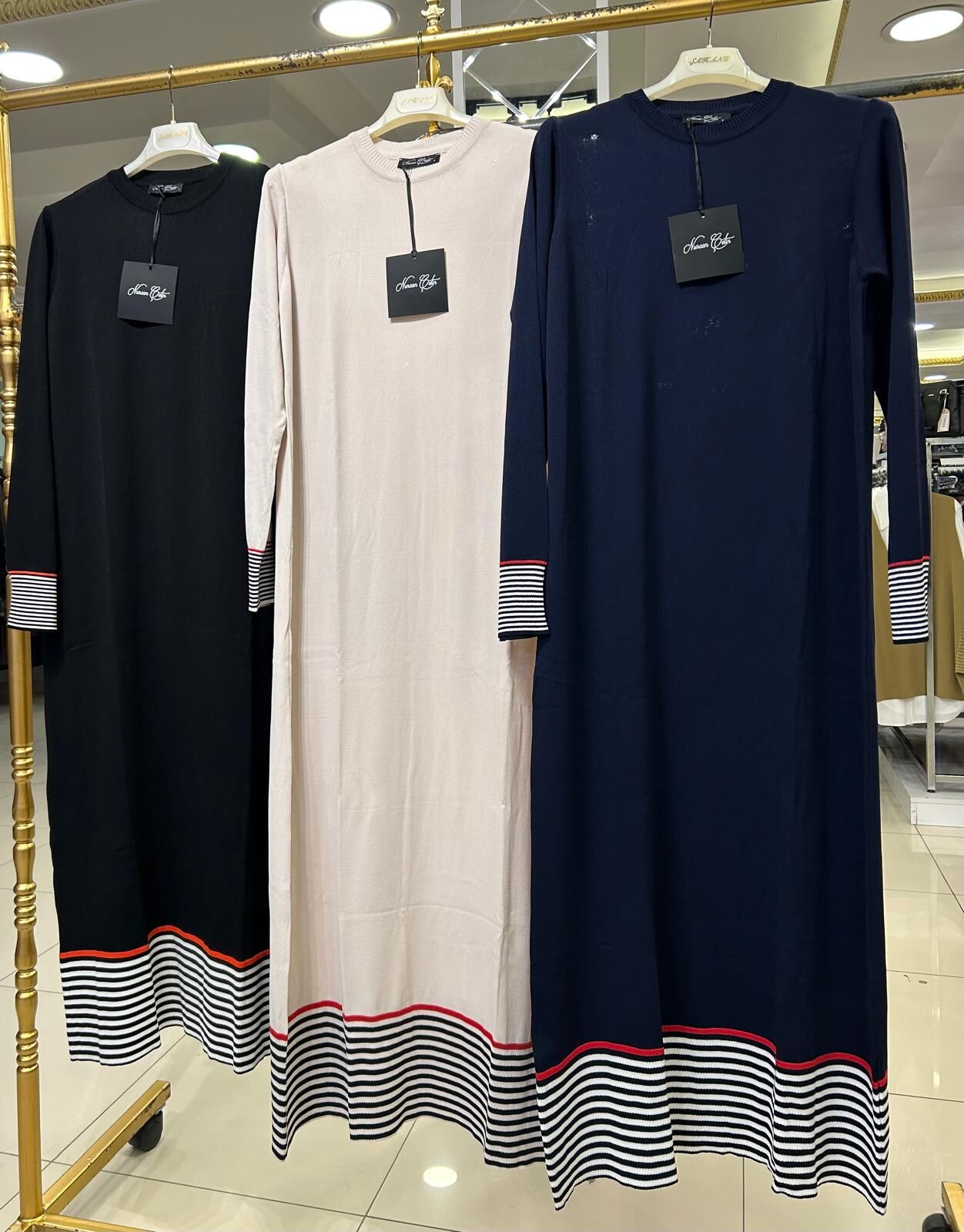 KOL VE ETEK UCU ÇİZGİLİ MERSERİZE ELBİSE /NURCAN ÇETİN