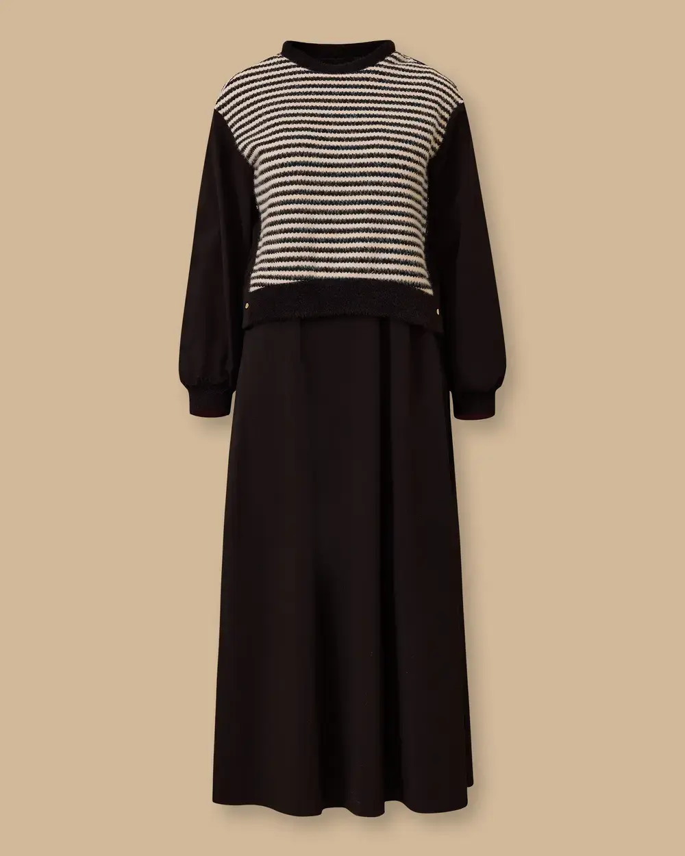 ÜZERİ TRİKO DTY. ÇİFT RENKLİ ELBİSE /SEÇİL