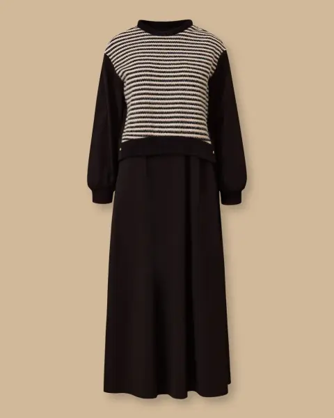 ÜZERİ TRİKO DTY. ÇİFT RENKLİ ELBİSE /SEÇİL