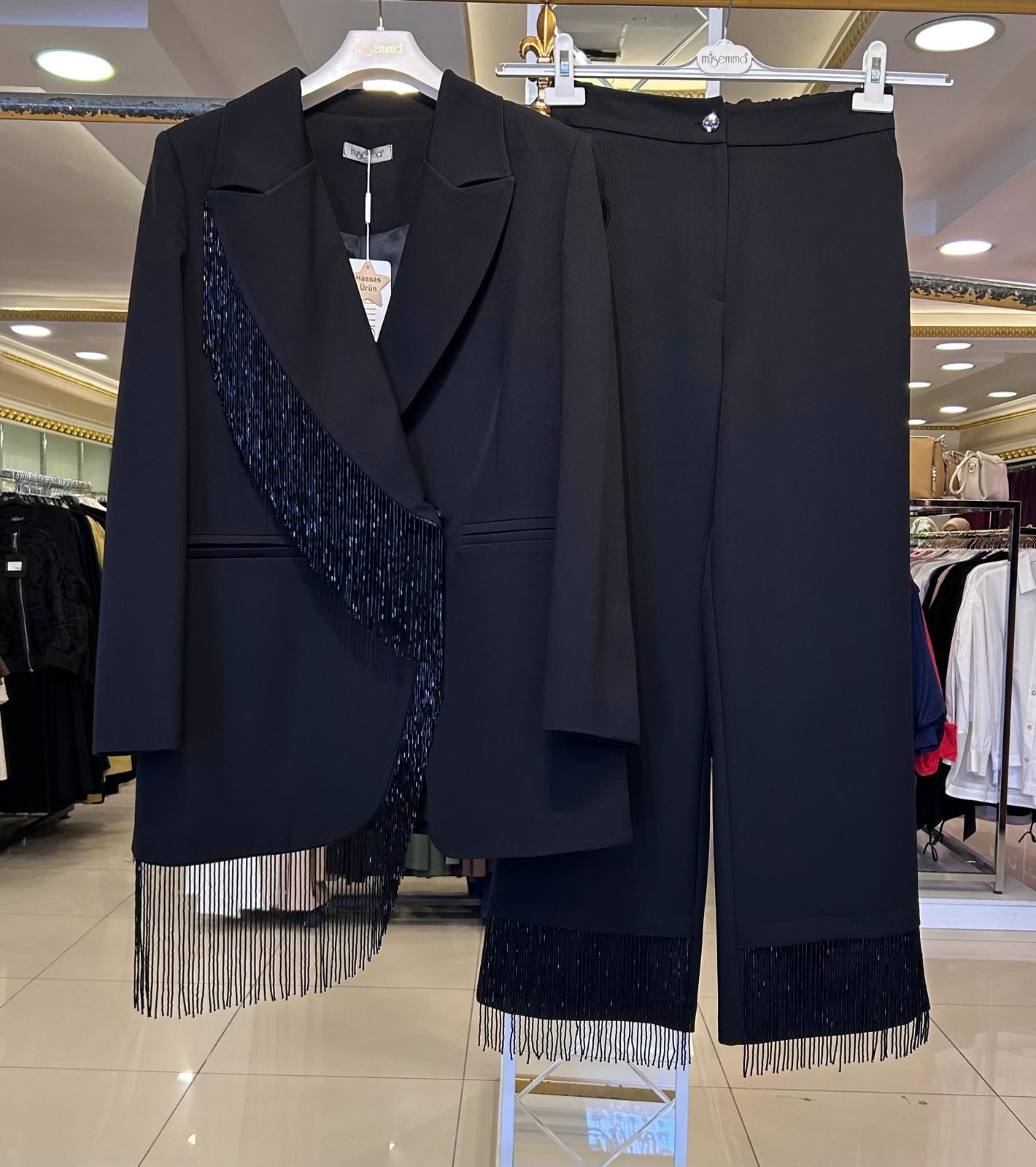 PÜSKÜL BONCUK İŞLEMELİ ASİL ABİYE TAKIM/MÜSEMMA