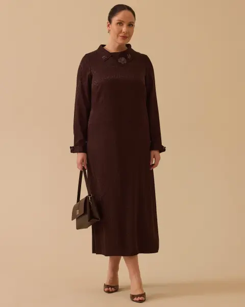 B. BEDEN JAKARLI BONCUK İŞLEMELİ ELBİSE /SEÇİL