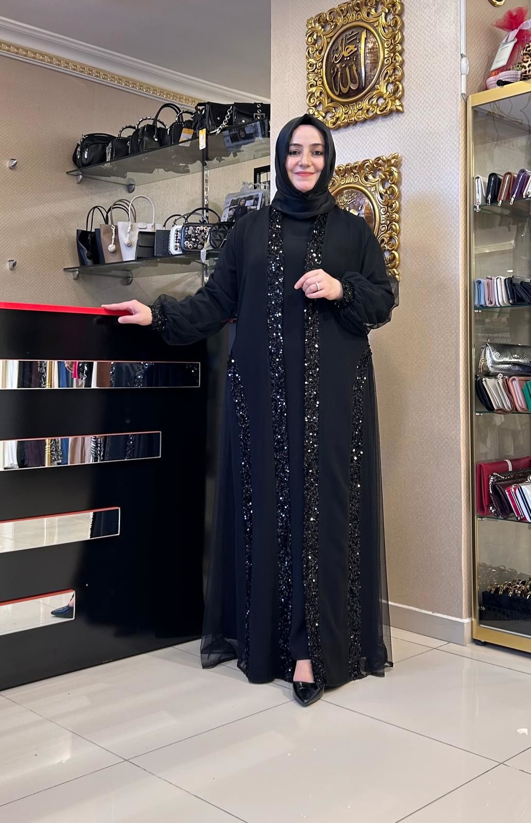 PUL İŞLEMELİ TÜL DTY. ABAYA TAKIM/NURCAN ÇETİN