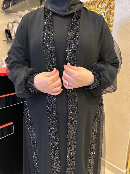 PUL İŞLEMELİ TÜL DTY. ABAYA TAKIM/NURCAN ÇETİN