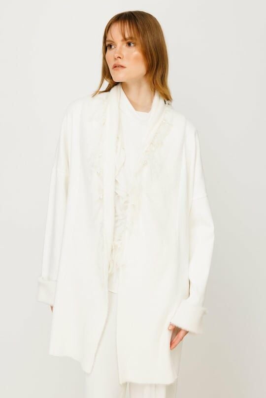 Ghisa Şal Yaka Triko Hırka EKRU