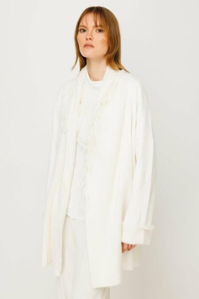 Ghisa Şal Yaka Triko Hırka EKRU