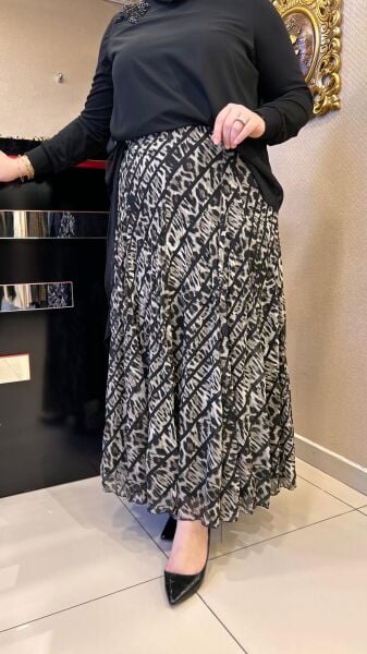 LEOPAR DESEN ŞİFON KİLOŞ ETEK/ FUAT GÜRŞEN