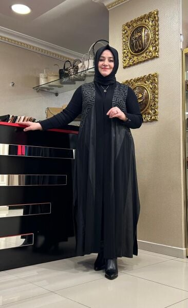 İŞLEMELİ TÜL VE SUNİ DERİ DTY. YELEK /NURCAN ÇETİN 