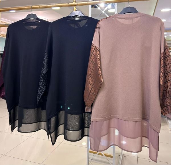 ﻿KENDİNDEN DESENLİ İKİ RENKLİ ŞİFON DTY. TUNİK/GHISA