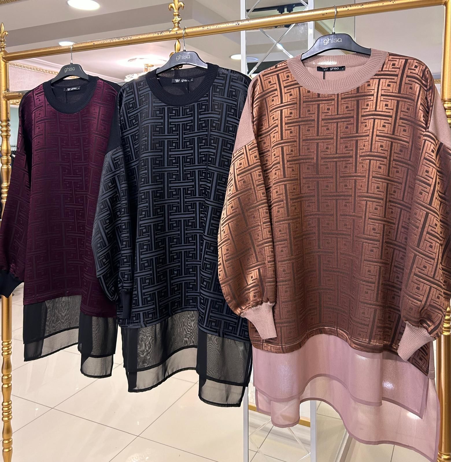 ﻿KENDİNDEN DESENLİ İKİ RENKLİ ŞİFON DTY. TUNİK/GHISA