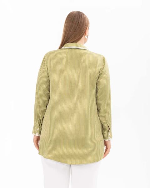 BÜYÜK BEDEN BONCUK İ̇ŞLEMELİ UZUN KOL GÖMLEK