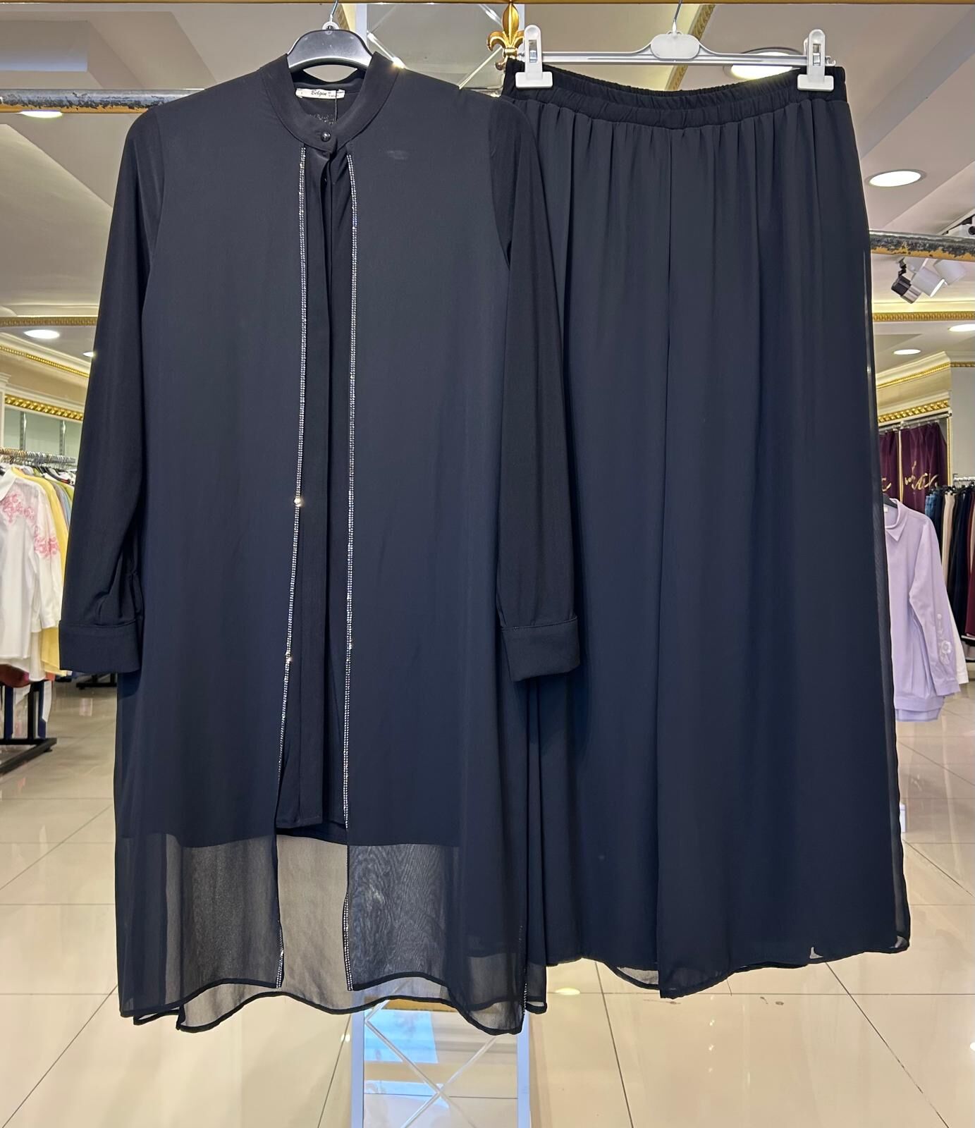 TAŞ İŞLEMELİ ABİYE ŞİFON TAKIM /BELGİN