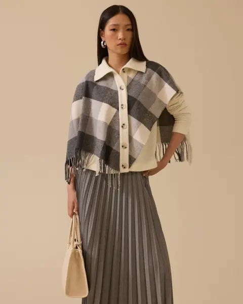 ŞAL GÖRÜNÜMLÜ EKOSE DESENLİ HIRKA VE PİLİSE ETEK /SEÇİL   