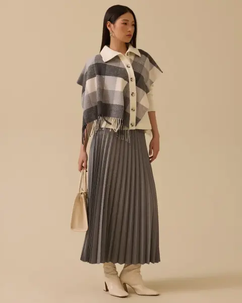 ŞAL GÖRÜNÜMLÜ EKOSE DESENLİ HIRKA VE PİLİSE ETEK /SEÇİL   