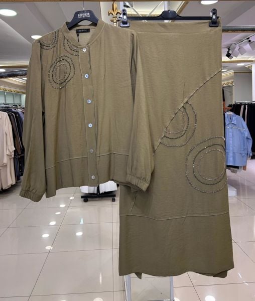 TAŞ İŞLEMELİ TENSEL KUMAŞ ETEKLİ TAKIM/BEHREM